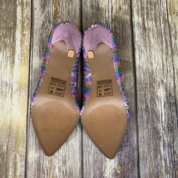 NWOB Womens Qupid Brand Pastel Rainbow Sequin Stiletto Pumps size 8 - Picture 7 of 7